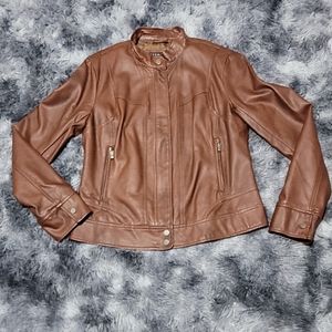 Bernardo Leather Jacket Brown Womens Size Medium